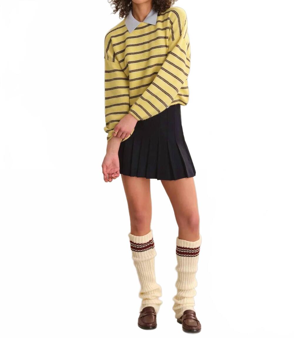 NEW 525 AMERICA kensington cropped full sleeve pullover in black and yellow stri